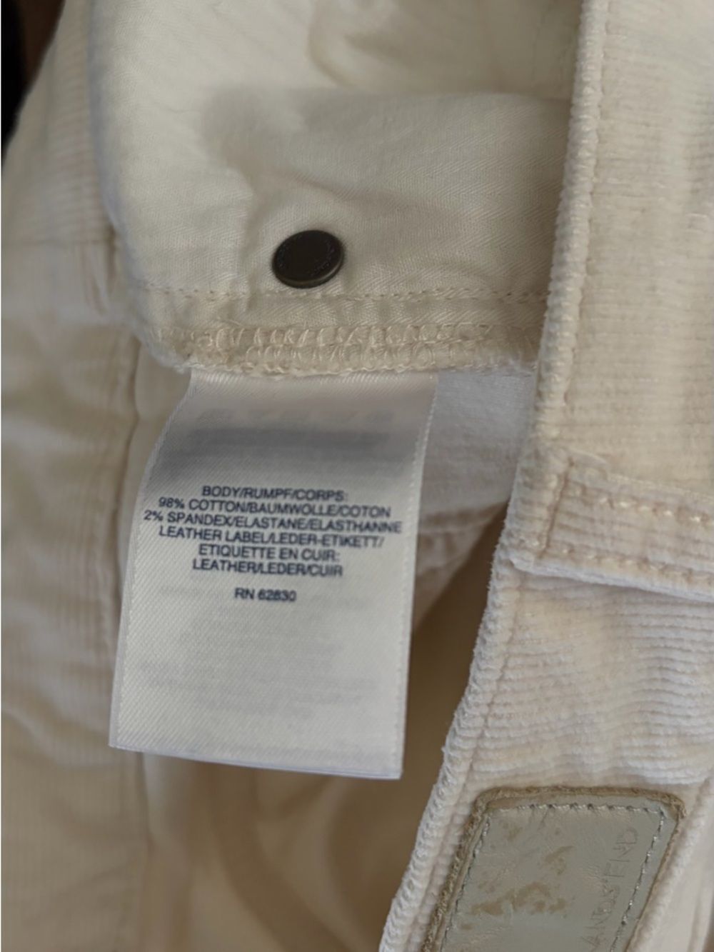 Lands’ End Mid Rise Straight Leg Corduroy Pants, ivory, size 8. - Picture 9 of 10